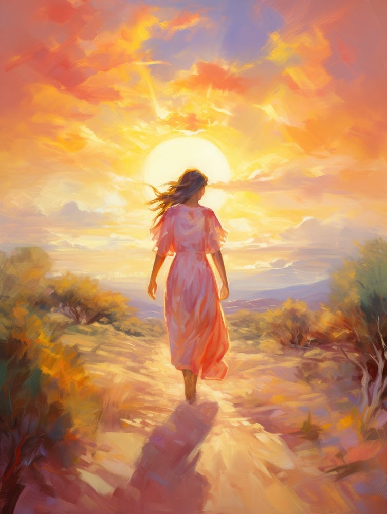 Woman Walking In The Desert