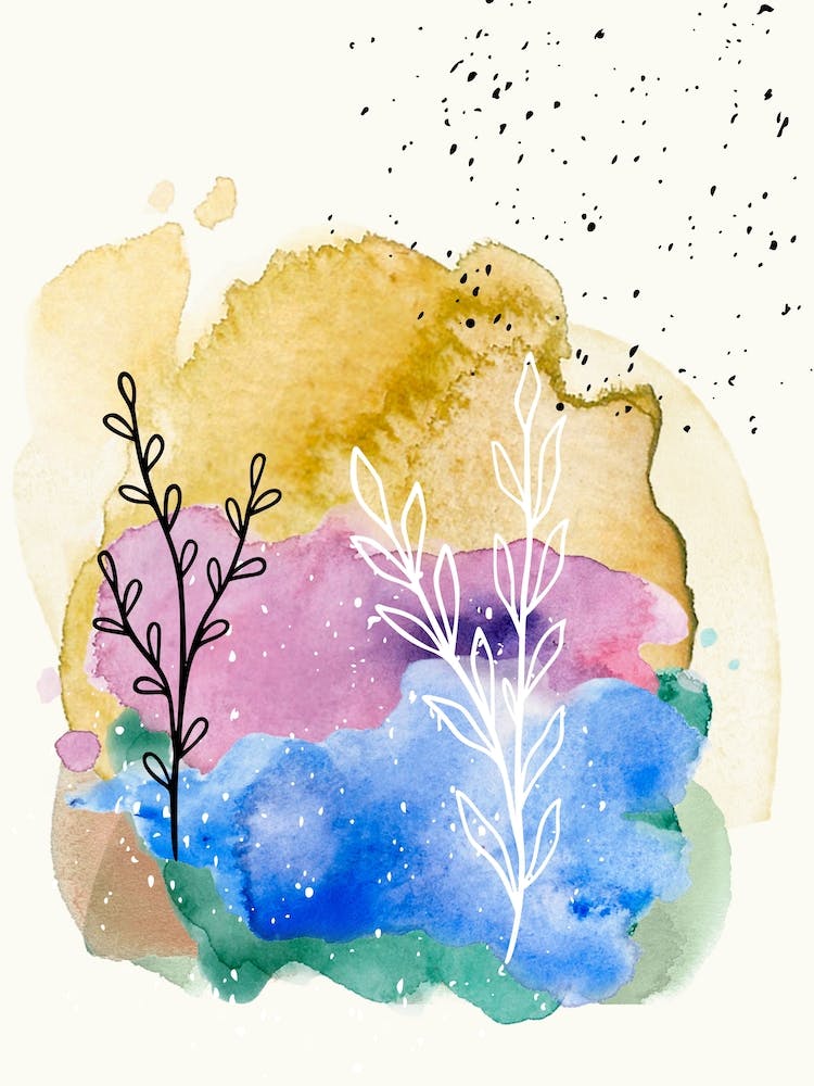 Watercolor Background With Flowers And Leaves