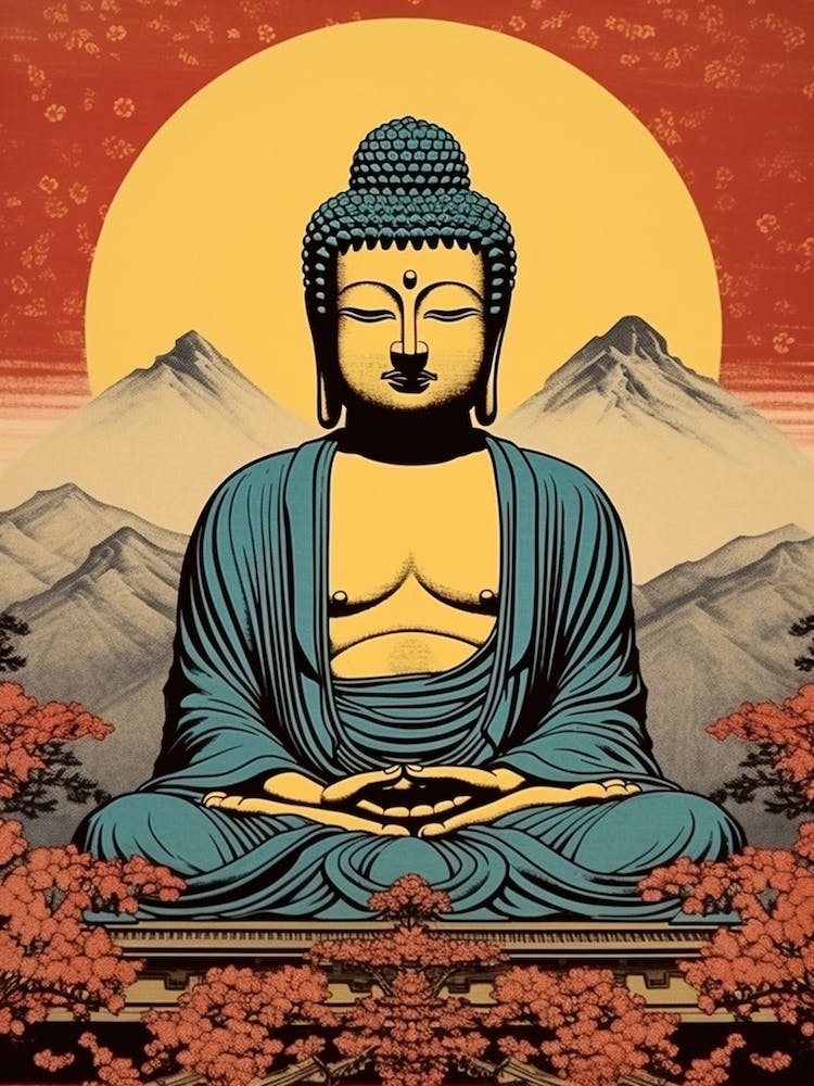 The Great Buddha Of Kamakura, Japan Vintage Travel Art 1
