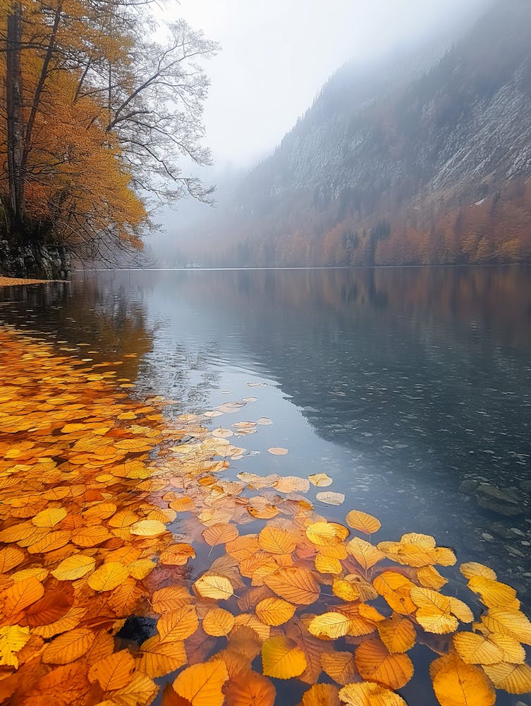 Autumn Leaves On The Lake
