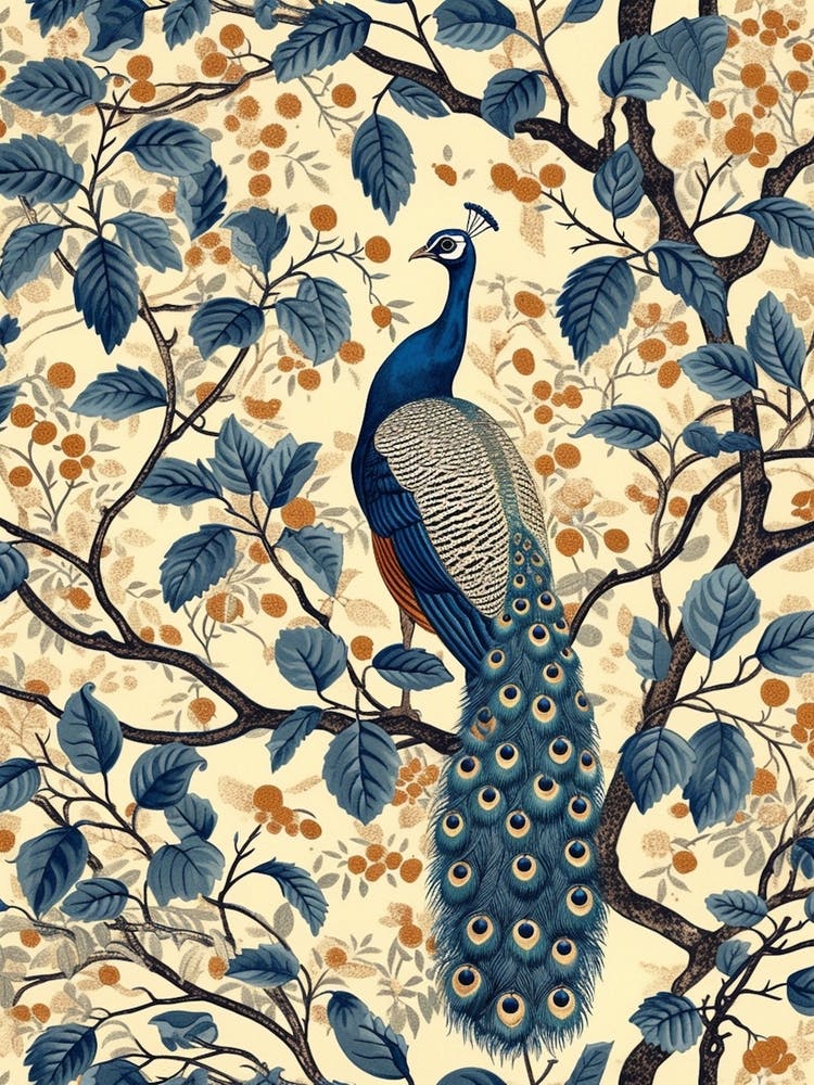 Cream Floral Vintage Peacock 2