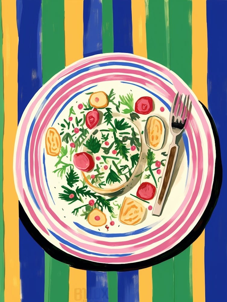 A Plate Of Canelloni, Top View Food Illustration 1