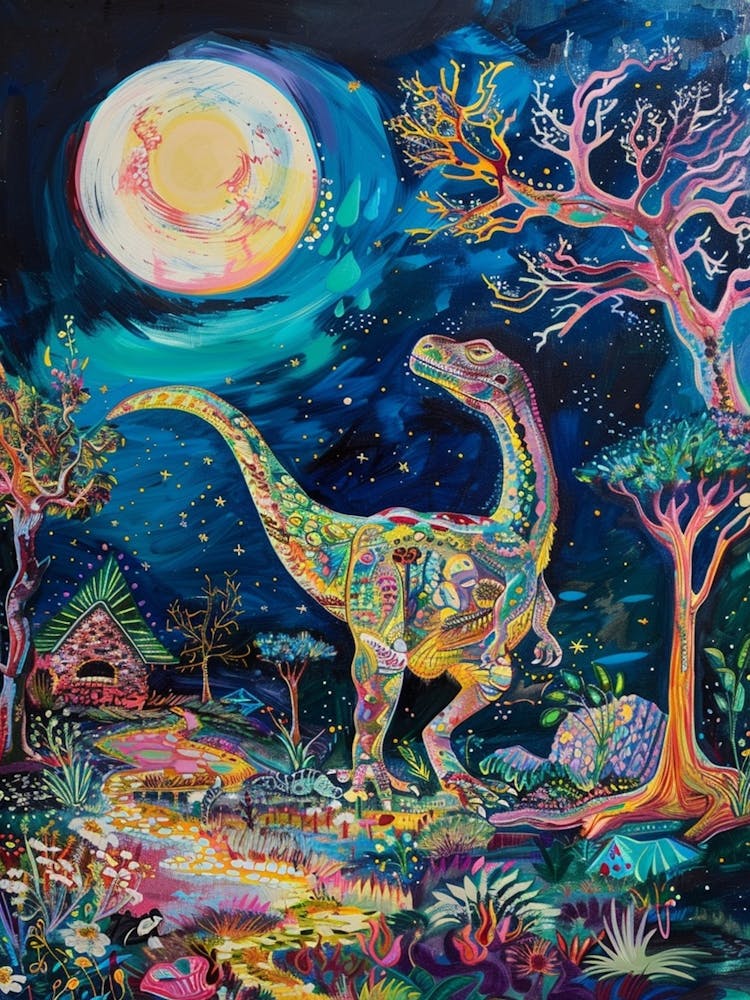 Peinture Paysage Dinosaure Coloré 3