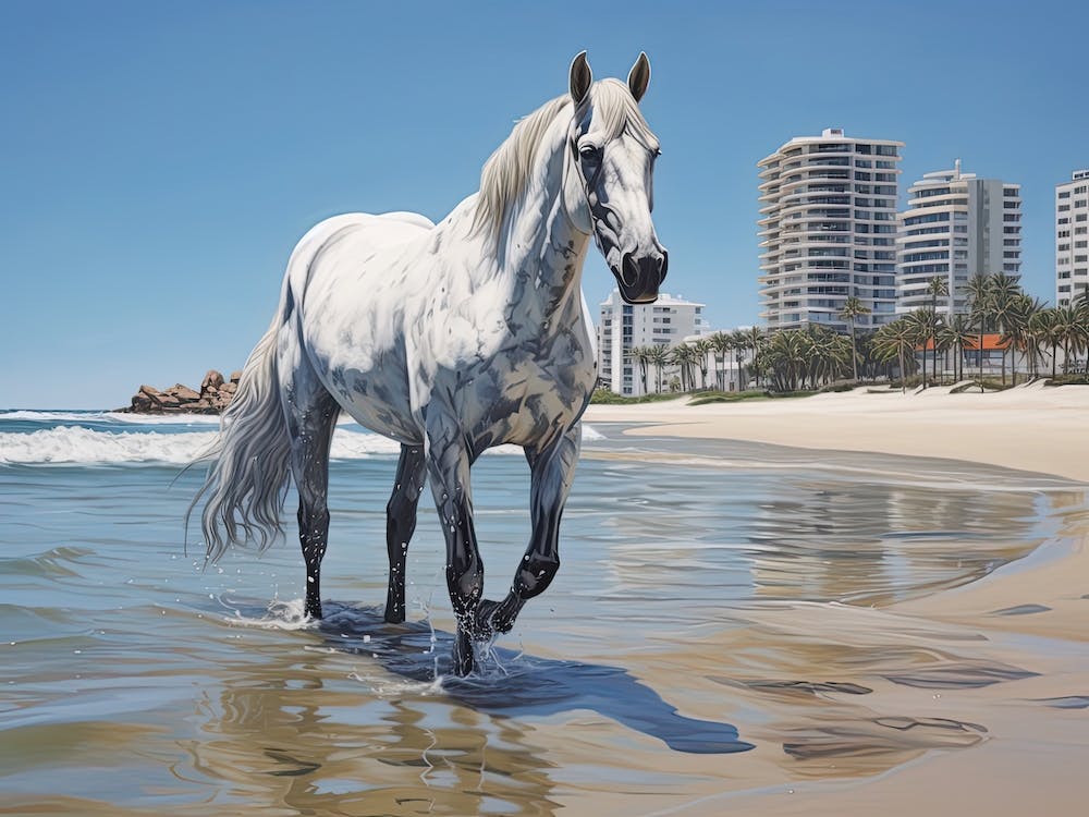 A Horse Oil Painting In Ipanema Beach, Brazil, Landscape 4