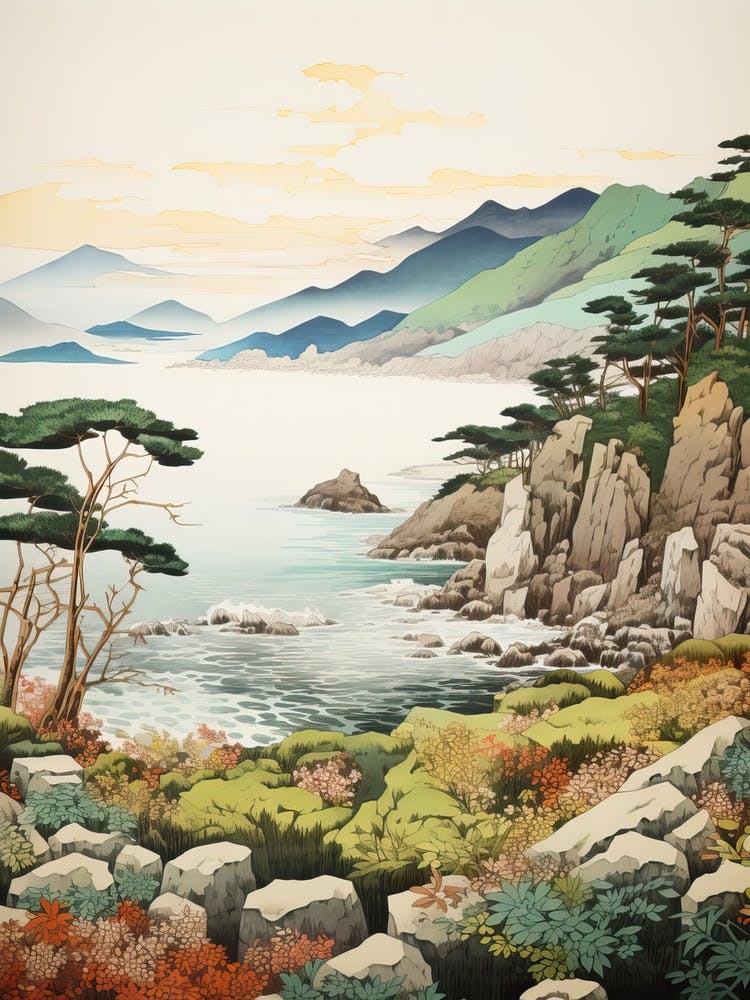Shiretoko Peninsula In Hokkaido, Ukiyo E Drawing 4