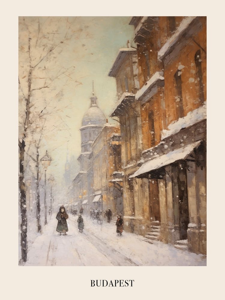 Vintage Winter Painting Poster Budapest Hungary