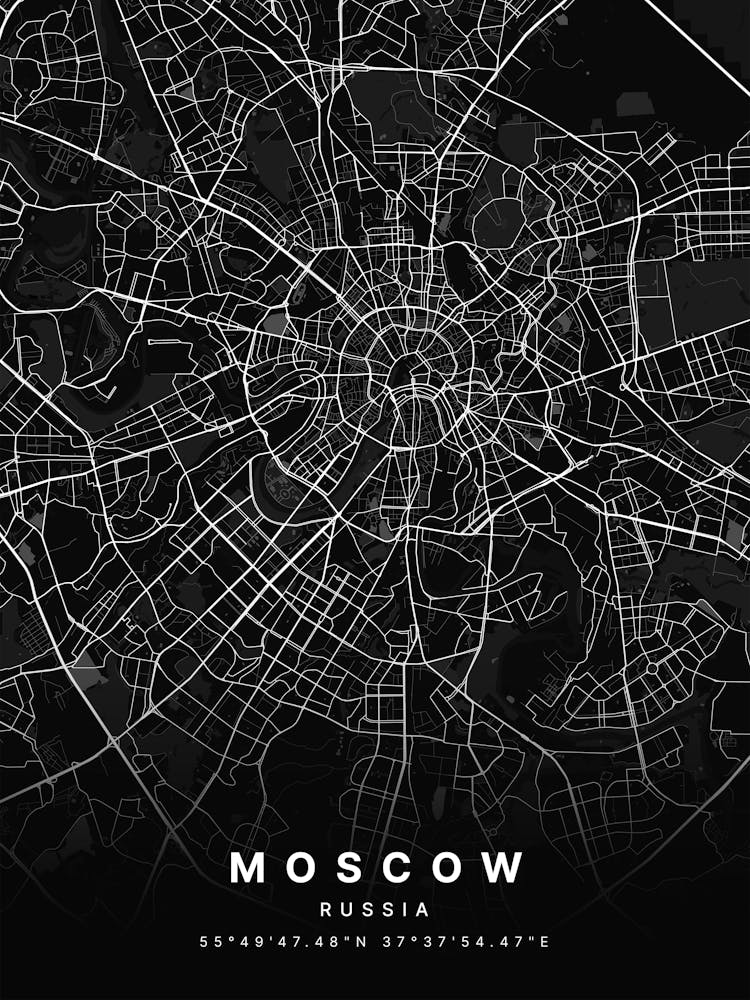 Moscow Russia Black Map Zoomed