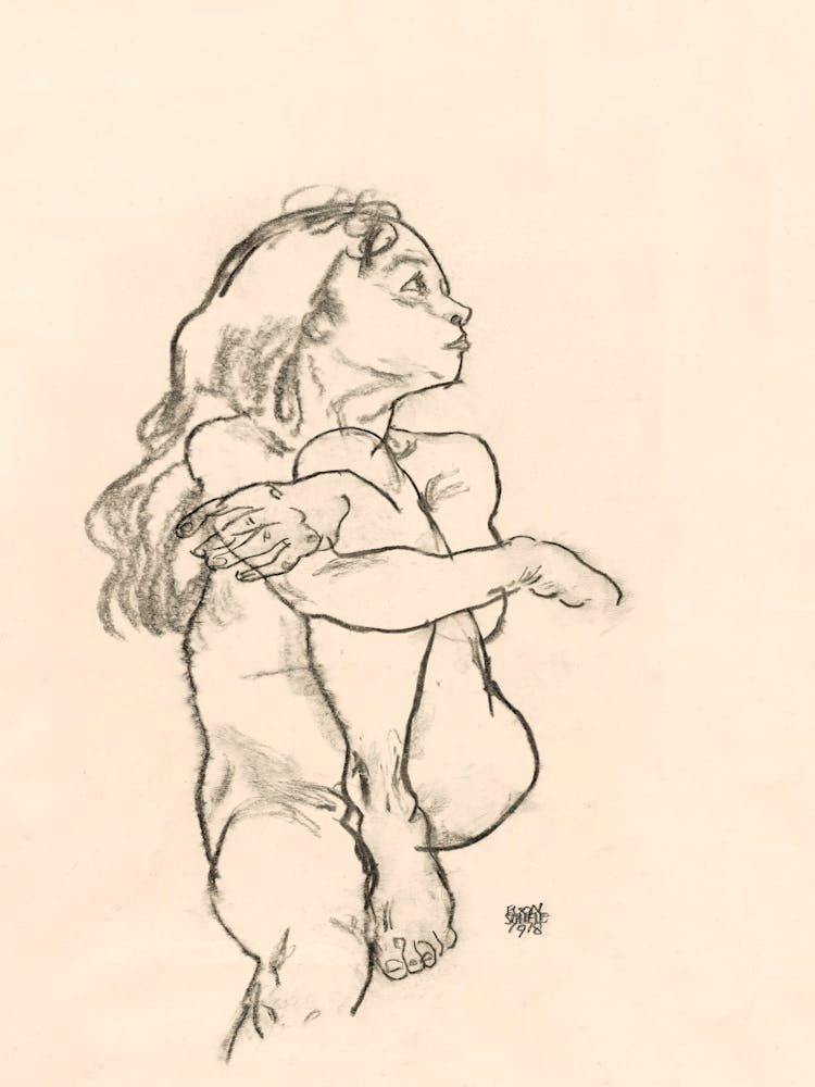 Seated Nude Girl Clasping Her Left Knee (1918), Egon Schiele