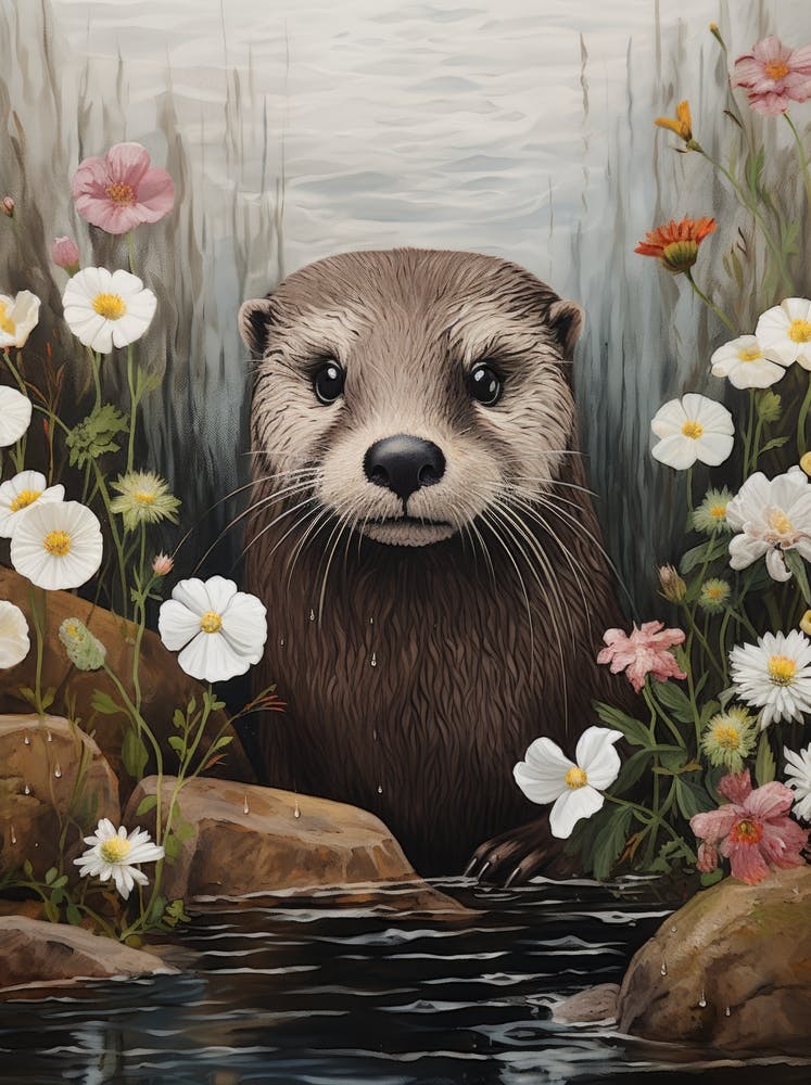 Otter In Flowers 2