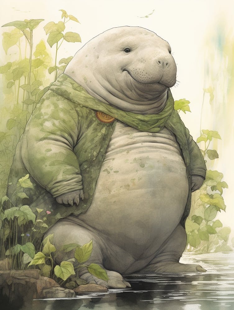 Storybook Animal Watercolour Manatee