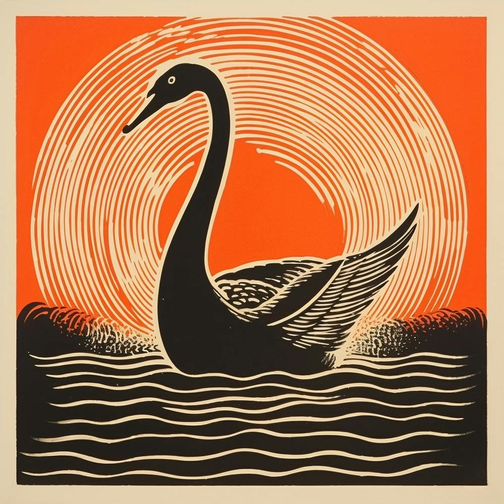 Retro Bird Lithograph Swan 3