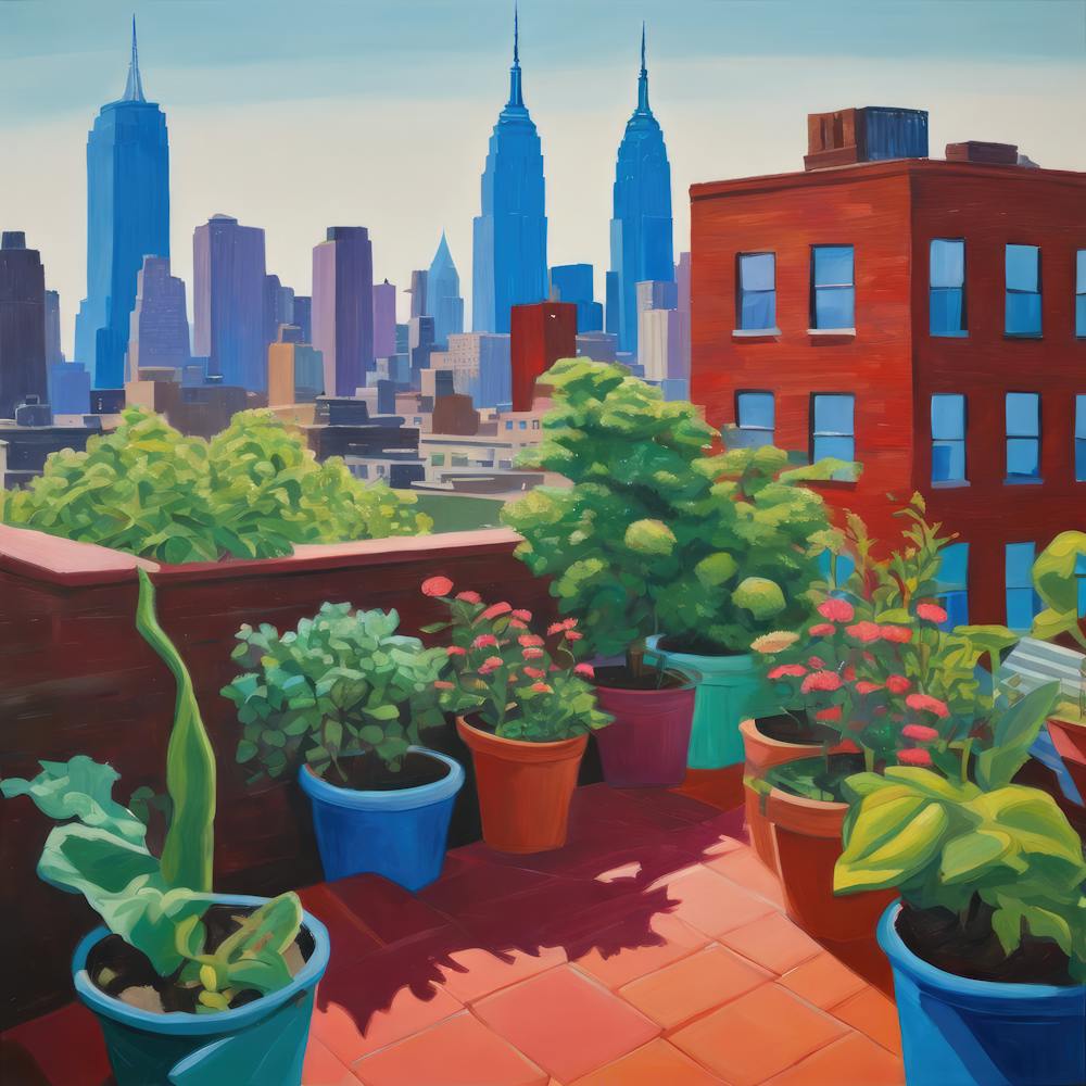 Rooftop Garden New York Series. Style of David Hockney 2