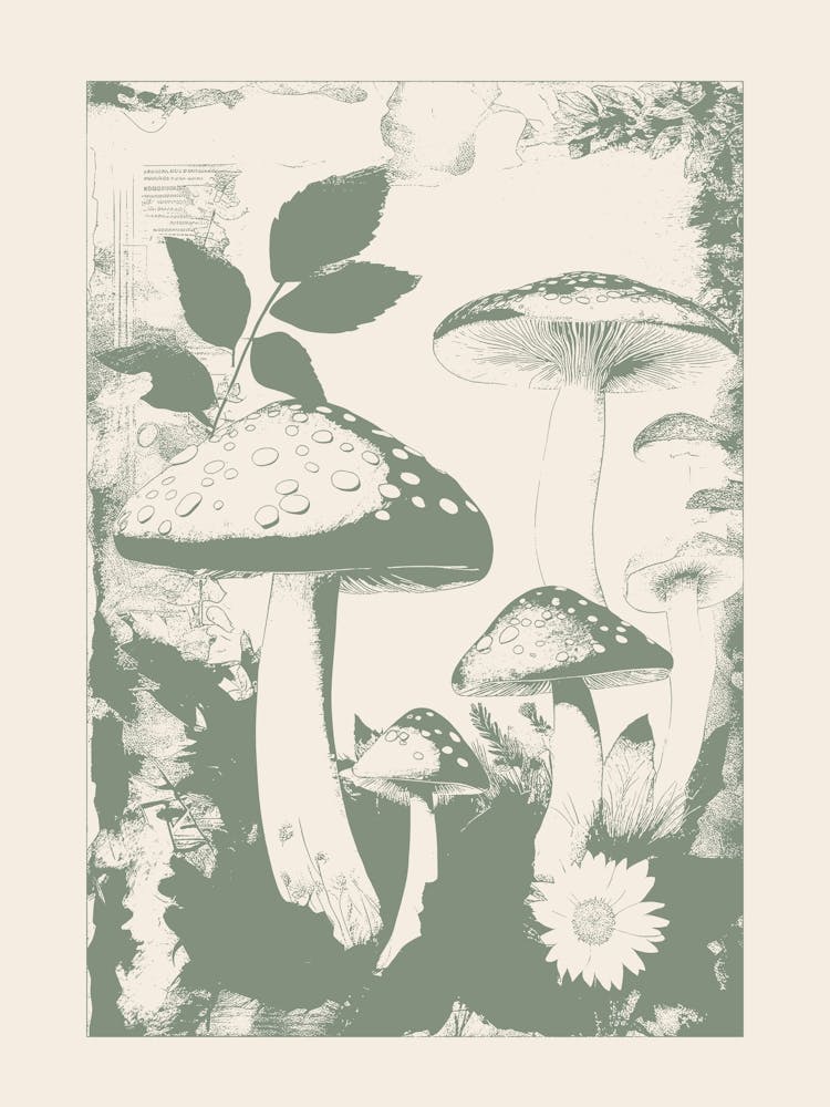 Mushrooms in Sage Green, y2k, Fungi, Cottage Core 3