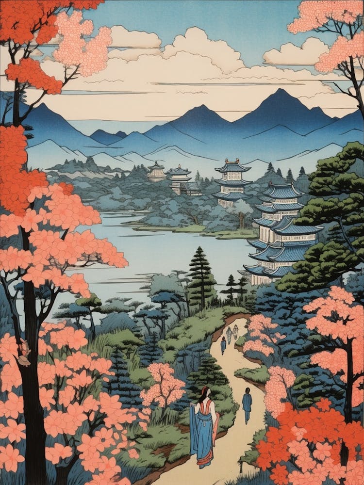 Lake Kawaguchi, Japan Vintage Travel Art 2