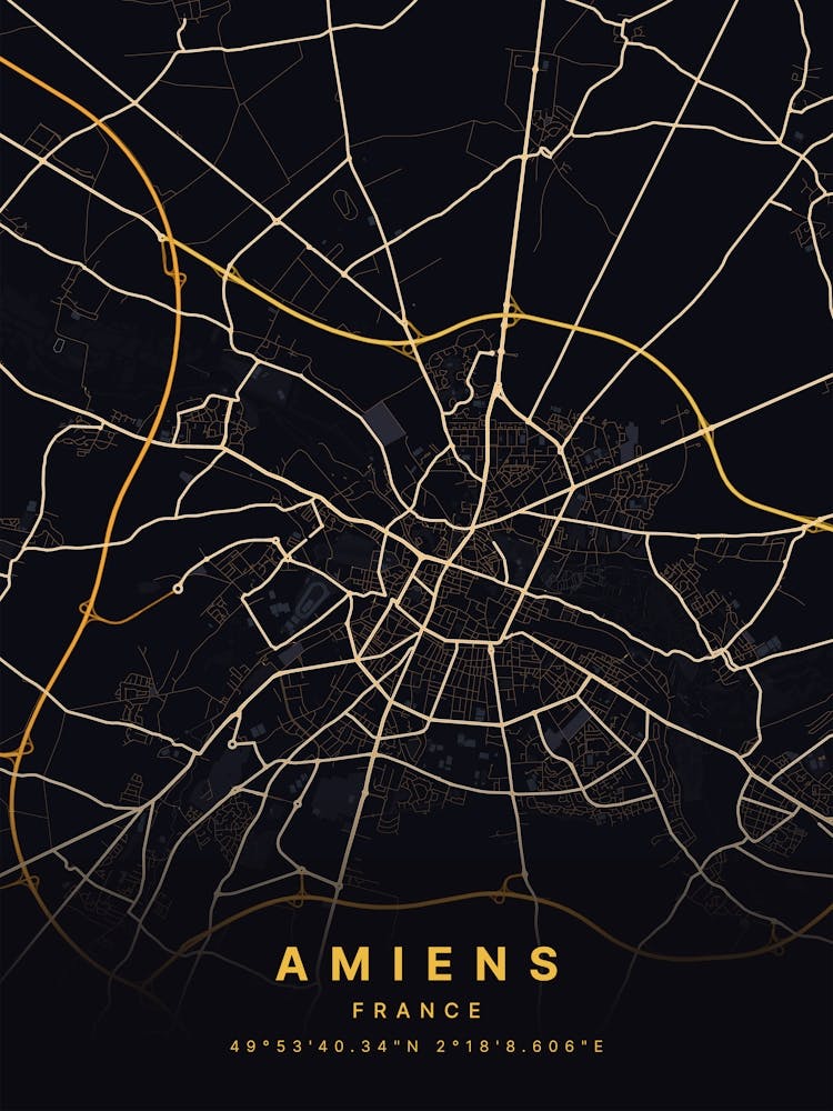 Amiens France Black And Gold Map 1