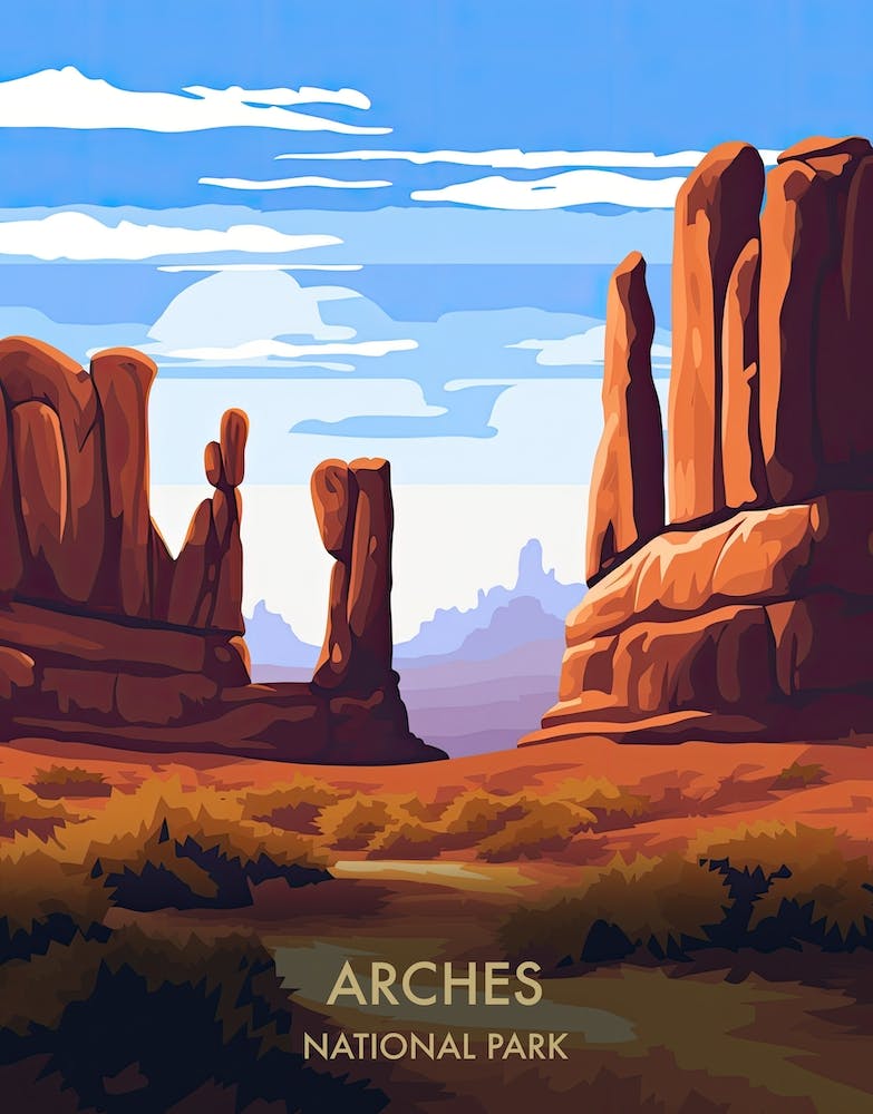 Arches National Park Travel Poster Illustration Style 3