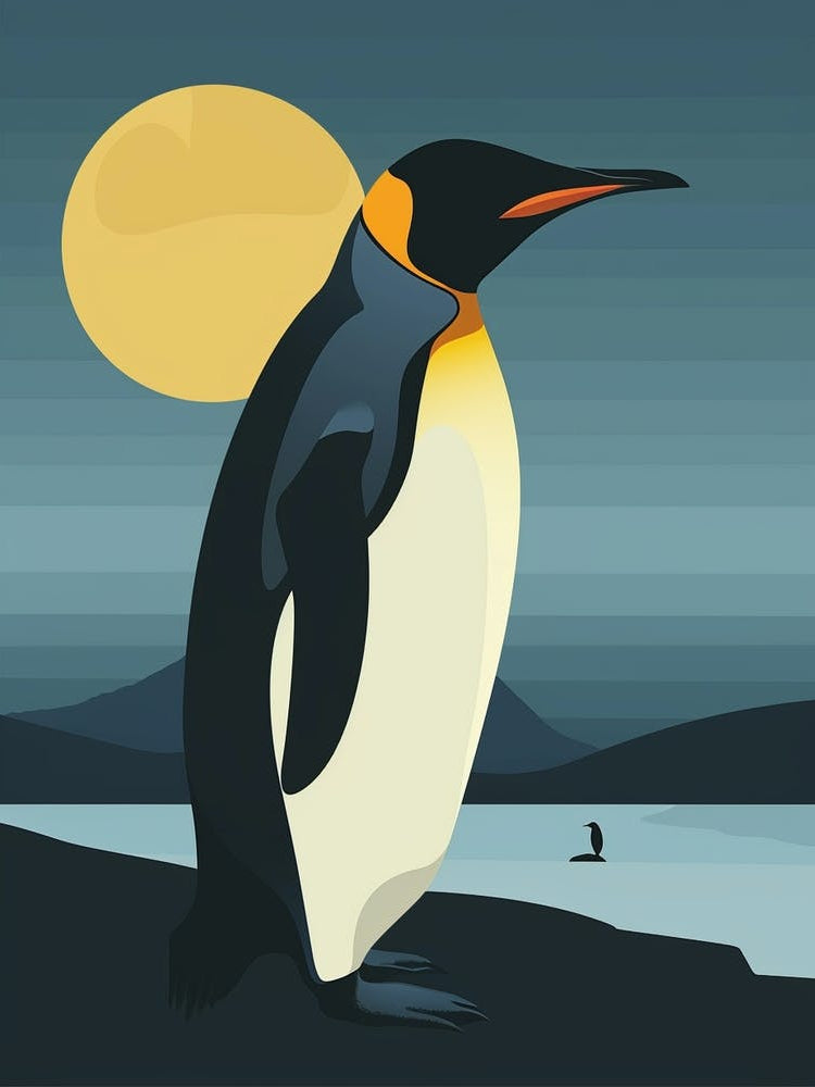 King Penguin Half Moon Island Minimalist Illustration 2