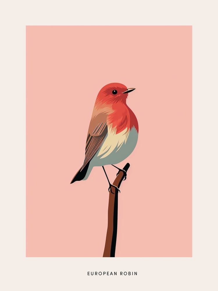 Minimalist European Robin 1 Bird Poster