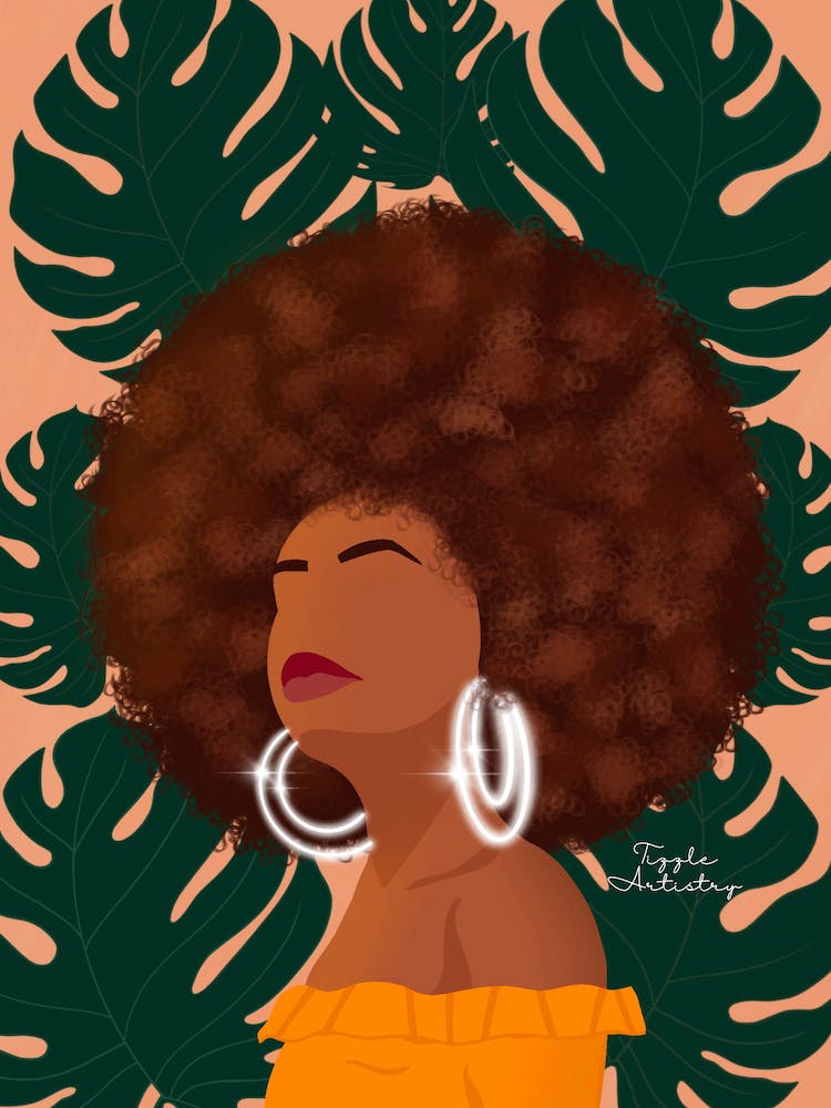 Afro Girl and leaves