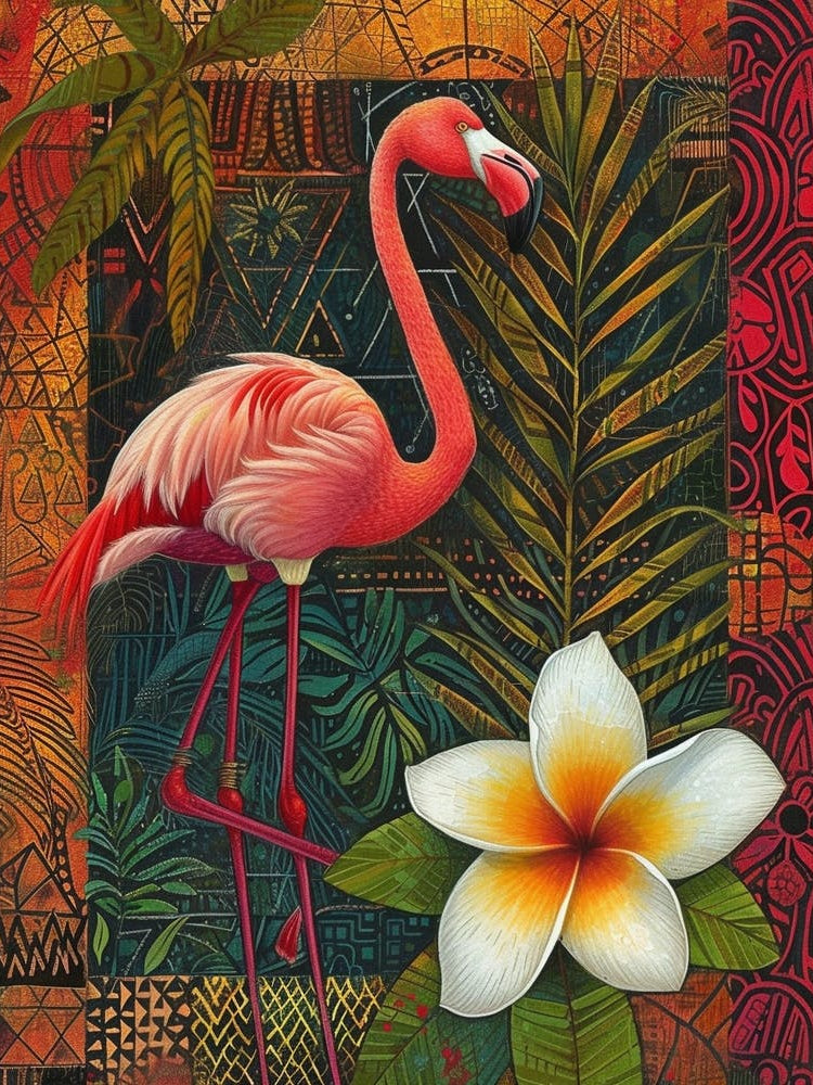 Greater Flamingo And Tiare Flower Boho Print 3