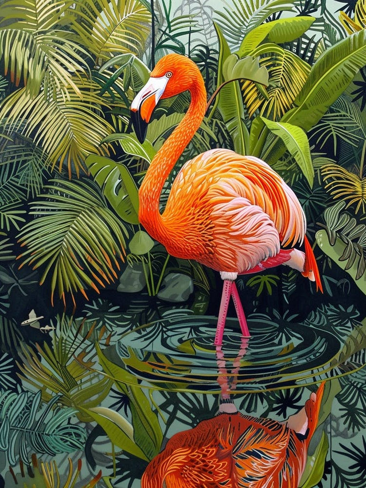 Greater Flamingo Yucatn Peninsula Mexico Tropical Illustration 2