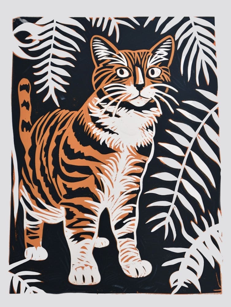 Balinese Katze Linolschnitt-Druck 3