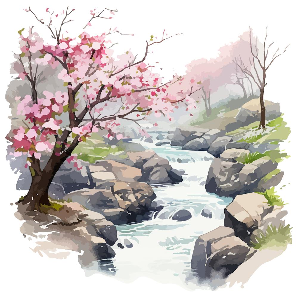 Watercolour Of Cherry Blossoms