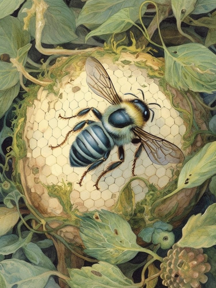 Östliche Holzbiene Bienenstock Aquarell-Illustration 1