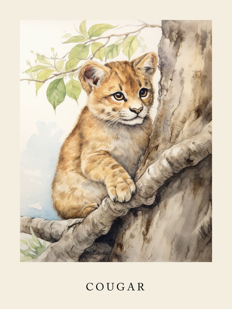 Beatrix Potter Inspired  Animal Watercolour Cougar 2