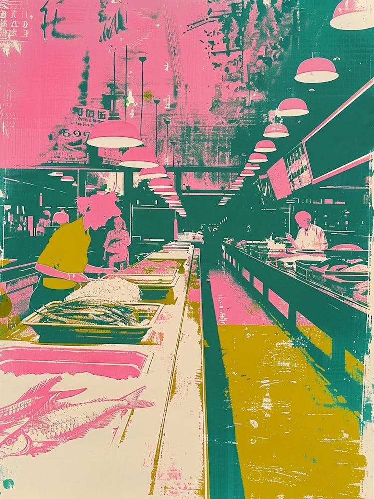 Tsukiji Fish Market In Tokyo Duotone Silkscreen 2