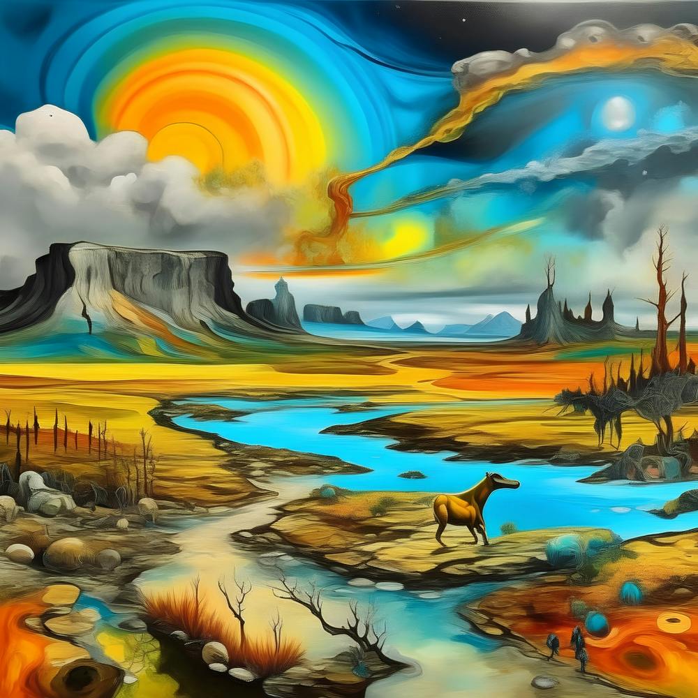 Painting of Yellowstone National Park with cosmic colors in style of Salvador Dali