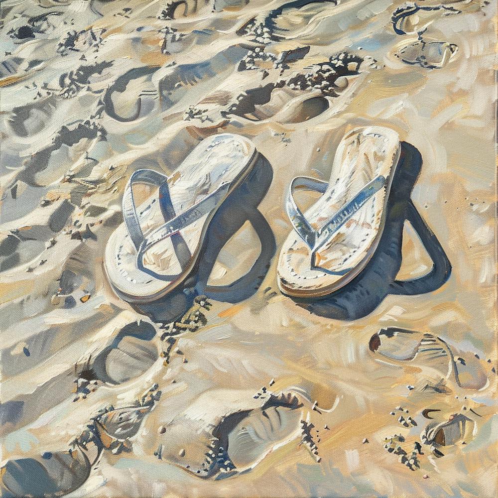 Pair Of Sandals And Sand