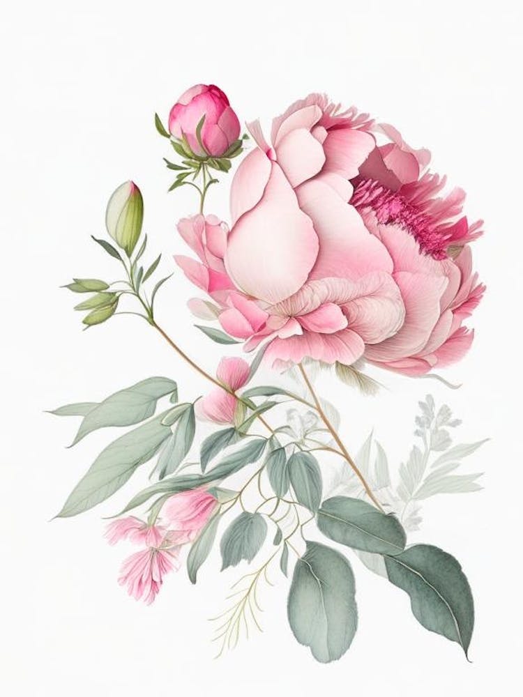 Peony Floral Quentin Blake Inspired Illustration 3 Flower