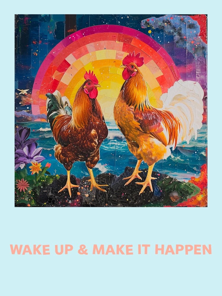 Wake Up & Make It Happen Rooster Collage Poster 4