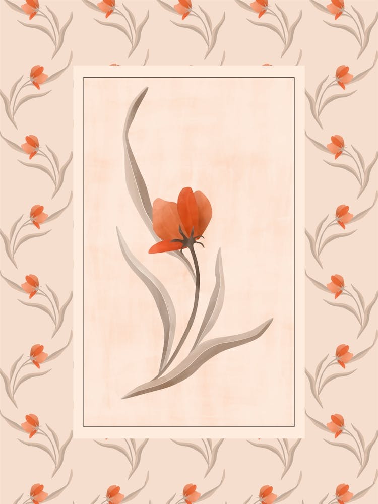 Red Cosmos Flower On A Beige Background No.1