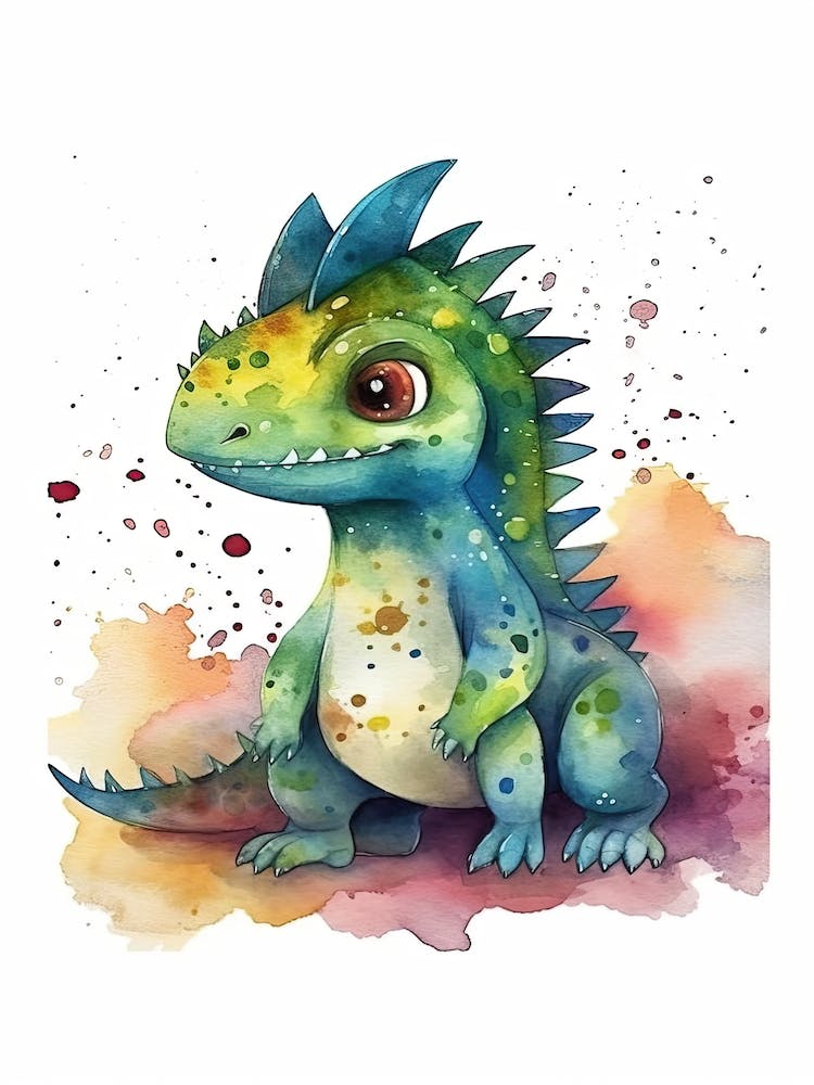 Velocisaurus Cute Dinosaur Watercolour 1