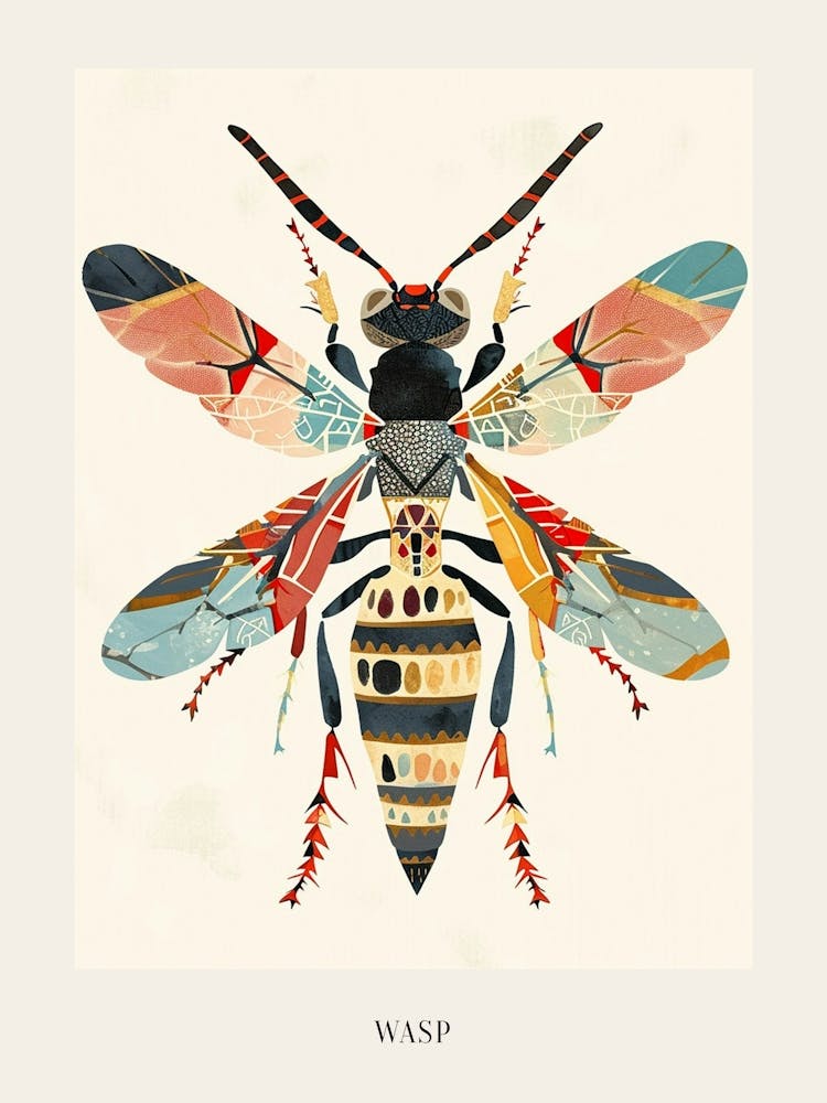 Colourful Insect Illustration Wasp 12 Poster