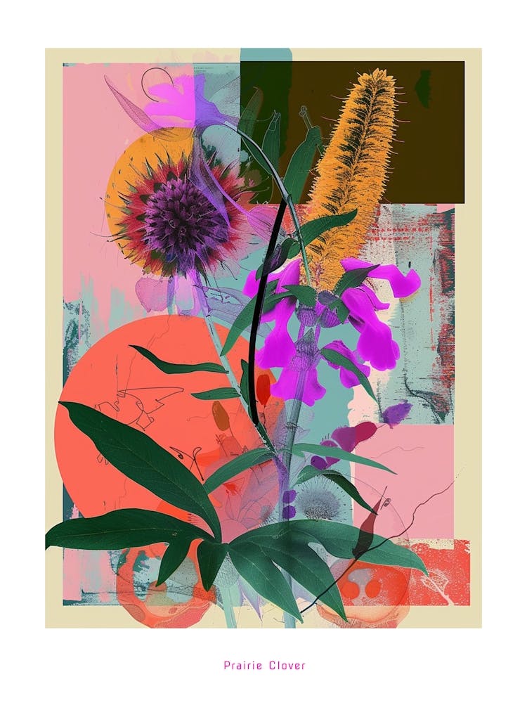 Prairie Clover 3 Neon Flower Collage Poster