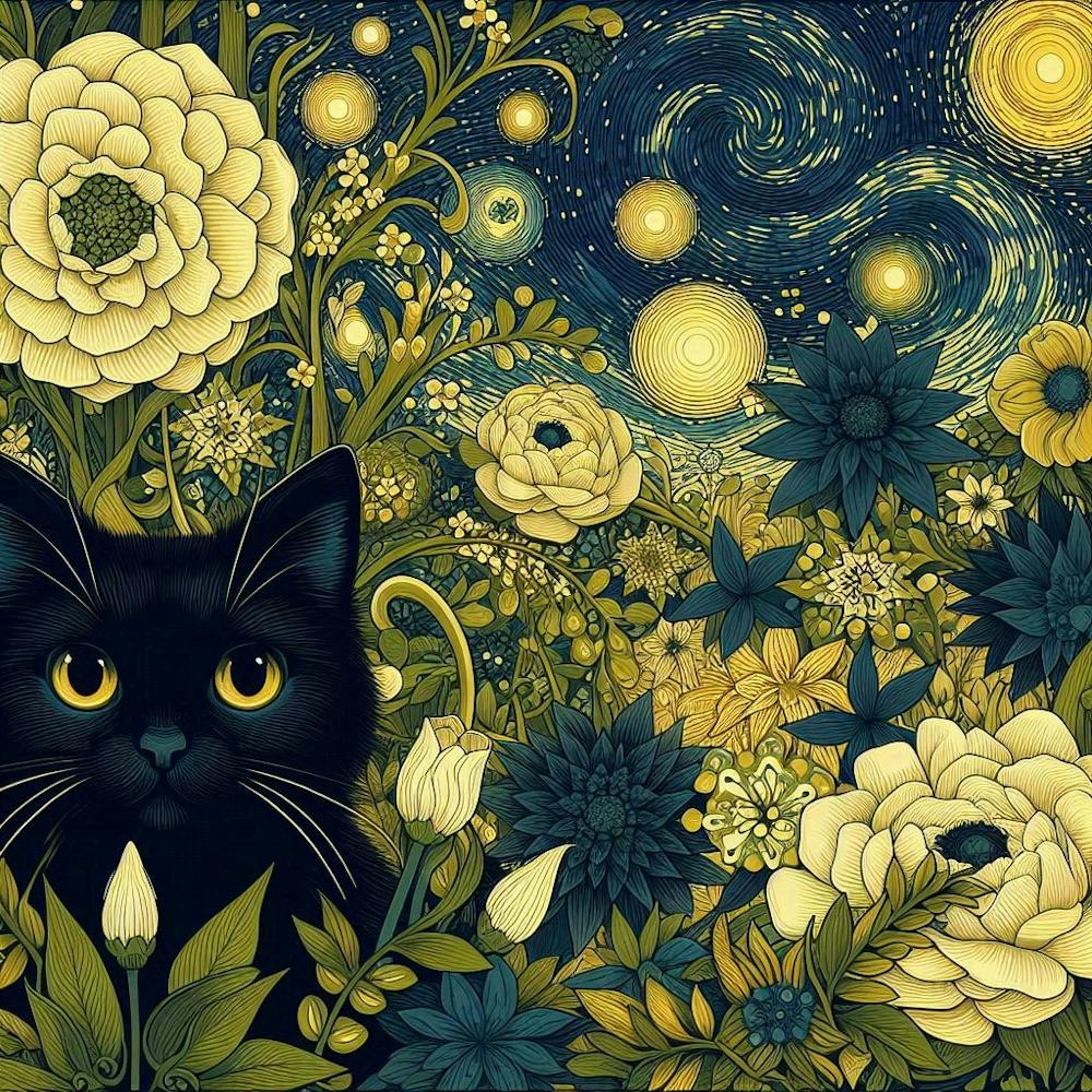 Black Cat In The Garden 1