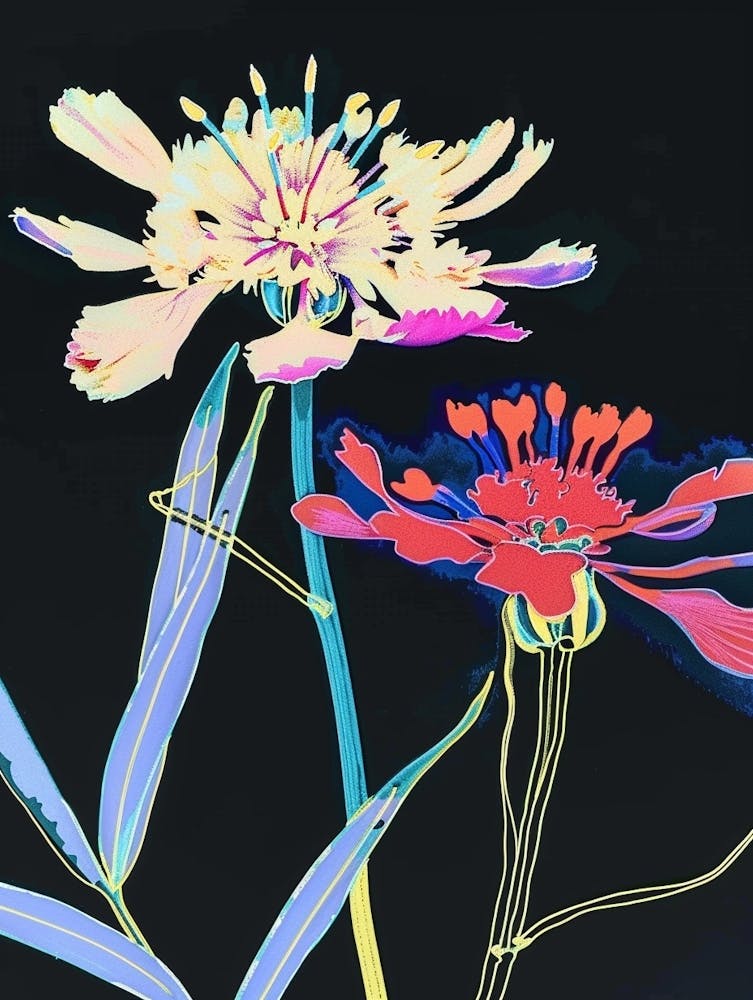 Neon Flowers On Black Scabiosa 1