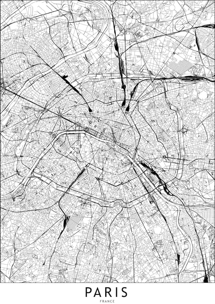 Paris White Map Line