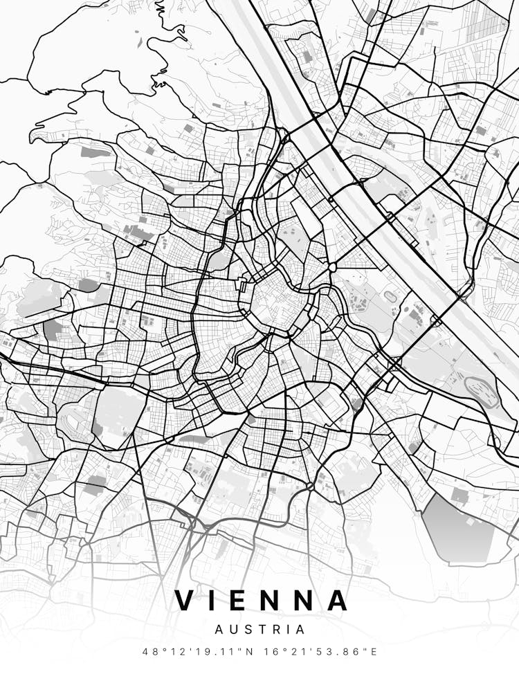 Vienna Austria White Map Zoomed