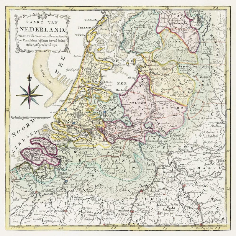 Kaart Van Nederland Met De Marsroutes Van Het Franse Leger (1792)