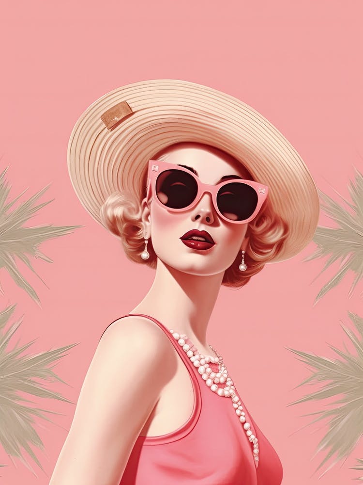 Vintage Pink Woman Illustration Kitsch 5