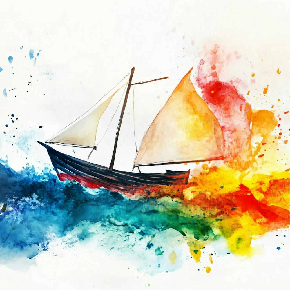 Sailboat In The Sea Watercolor Illustration