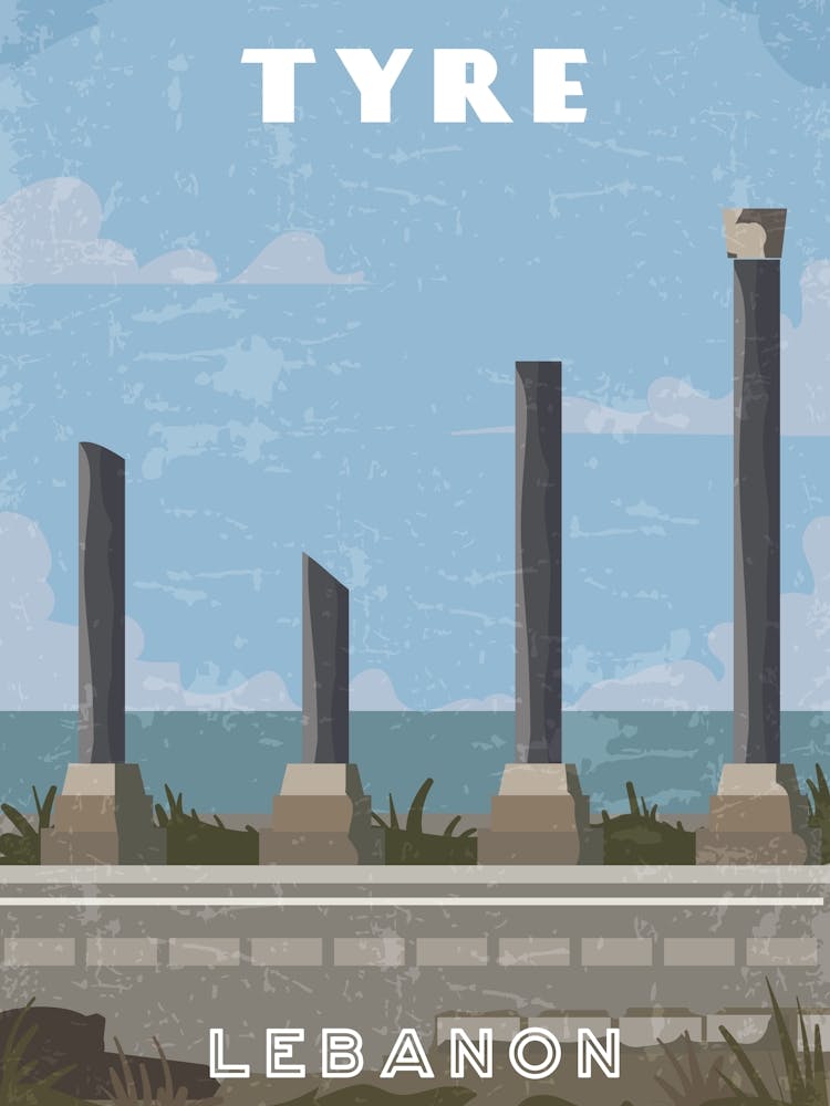 Tyre, Lebanon - Retro travel minimalist poster