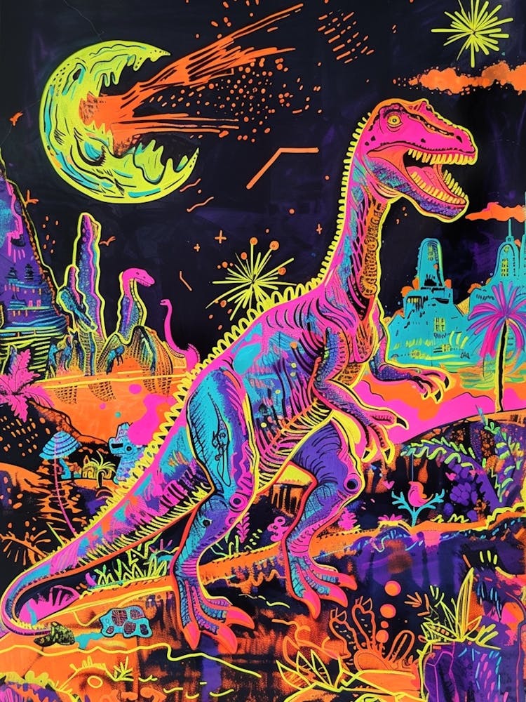 Neon Abstract Dinosaur In The Wild