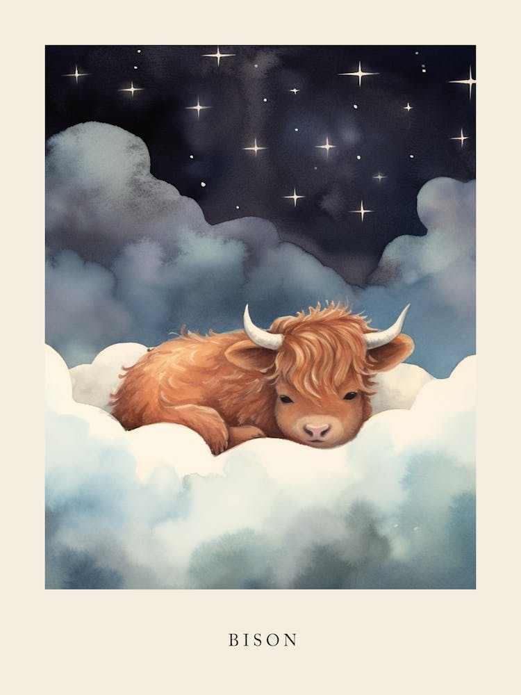 Baby Bison 1 Sleeping In The Clouds Nursery Poster