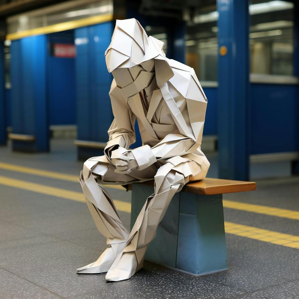 Origami Urban Man Sitting On Bench