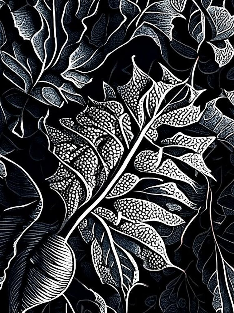 Blueberry Leaf Linocut 1